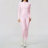 Falling Blossom Pink Women's Stand Collar Yoga Set 2 Piece Brushed