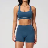 Dark Blue Women's Fitted Fitness Yoga Activewear Set Butt Lifting