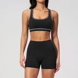 Jet Black Women's Fitted Fitness Yoga Activewear Set Butt Lifting