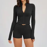 Jet Black Women's Running Fitness Yoga Activewear Set Bare Feel