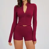 Cherry Red Women's Running Fitness Yoga Activewear Set Bare Feel
