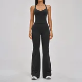 GS2546-2 · Jet Black Jet Black Women's Running Pilates Yoga Set Cross Back Backless