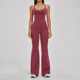 Retro Red Women's Running Pilates Yoga Set Cross Back Backless