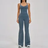 Cyan Sparrow Blue Women's Running Pilates Yoga Set Cross Back Backless