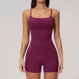 Dark Purple Red Women's Brushed Supportive Fitness Yoga Activewear Set Tank