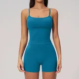 Peacock Blue Women's Brushed Supportive Fitness Yoga Activewear Set Tank
