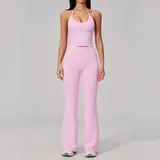 GS2557-1 · Sakra Pink Sakra Pink Women's Seamless Ribbed Fitness Yoga Activewear Set Backless