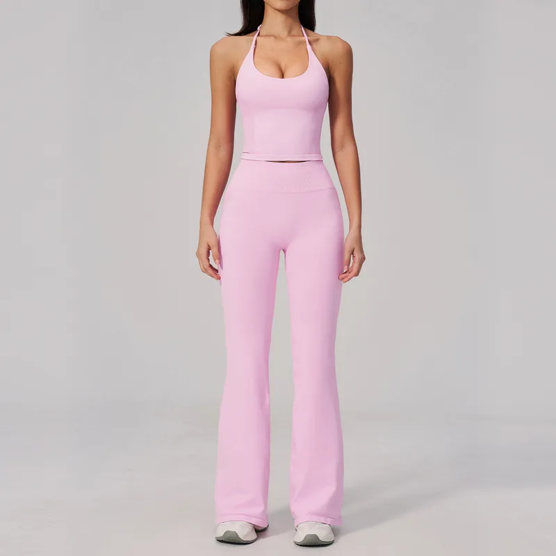 Women's Seamless Ribbed Fitness Yoga Activewear Set Backless
