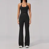 GS2557-2 · Jet Black Jet Black Women's Seamless Ribbed Fitness Yoga Activewear Set Backless