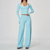 Sky Blue & Yellow Yoga Set High Stretch Running Layered Breathable Fitted