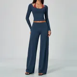 Teal Blue & Red Yoga Set High Stretch Running Layered Breathable Fitted