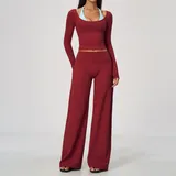 Pomegranate Red & Blue Yoga Set High Stretch Running Layered Breathable Fitted