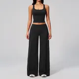 GS3560-2 · Jet Black Jet Black Women's Brushed Yoga Activewear Set Low Rise Fitted