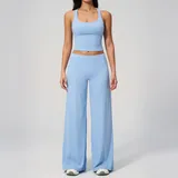 GS3560-3 · Clear Sky Blue Clear Sky Blue Women's Brushed Yoga Activewear Set Low Rise Fitted