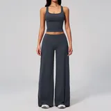 Mist Grey Women's Brushed Yoga Activewear Set Low Rise Fitted