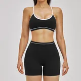 Jet Black Women's Backless Fitness Yoga Activewear Set Bare Feel