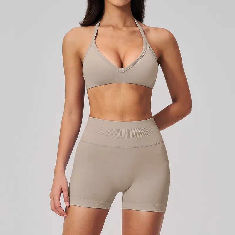 Women's Seamless Pilates Yoga Set Halter Neck Backless