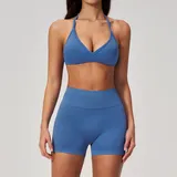 Azure Women's Seamless Pilates Yoga Set Halter Neck Backless