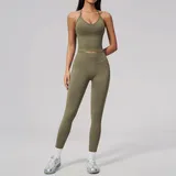 Pine Green Women's Seamless Yoga Yoga Set Halter Neck Backless