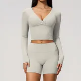 GS4208-1 · Pearl Grey Pearl Grey Women's Supportive Yoga Activewear Set Long Sleeve Brushed