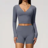 Haze Blue Women's Supportive Yoga Activewear Set Long Sleeve Brushed