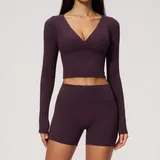 Ink Purple Women's Supportive Yoga Activewear Set Long Sleeve Brushed