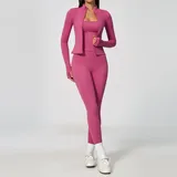 Strawberry Pink Women's Pilates Yoga Set 3 Piece Breathable Fitted