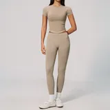 GS4535-1 · Light Khaki Light Khaki Women's Seamless Active Yoga Set Halter Neck Fitted