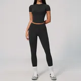 GS4535-2 · Jet Black Jet Black Women's Seamless Active Yoga Set Halter Neck Fitted
