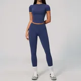 GS4535-4 · Hazy Dai Blue Hazy Dai Blue Women's Seamless Active Yoga Set Halter Neck Fitted