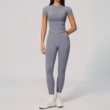 Smoky Blue Women's Seamless Active Yoga Set Halter Neck Fitted