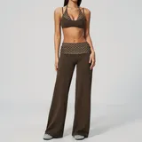 GS4549-1 · Brown White Dot Brown White Dot Women's Backless Layered Yoga Activewear Set 2 Piece