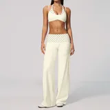 GS4549-2 · Cream Black Dot Cream Black Dot Women's Backless Layered Yoga Activewear Set 2 Piece