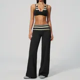 Black Stripe Women's Backless Layered Yoga Activewear Set 2 Piece