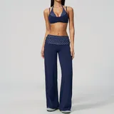 Dark Blue White Dot Women's Backless Layered Yoga Activewear Set 2 Piece