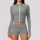 GS4556-2 · Ink White Ink White Women's Striped Fitness Yoga Activewear Set Zip Up