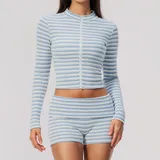 GS4556-3 · Pale Blue White Pale Blue White Women's Striped Fitness Yoga Activewear Set Zip Up