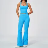 Sky Azure Women's Racerback Slimming Yoga Activewear Set Flared Fitted