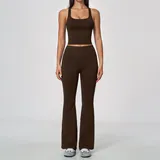 Ink Brown Women's Racerback Slimming Yoga Activewear Set Flared Fitted