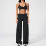 Jet Black Women's Running Yoga Set 2 Piece Backless Fitted