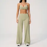 Moss Green Women's Running Yoga Set 2 Piece Backless Fitted