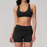 Jet Black Women's Backless Fitness Yoga Activewear Set Cross Back