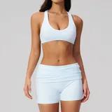 Azure Blue Women's Backless Fitness Yoga Activewear Set Cross Back