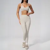 Pearl Grey Women's Active Yoga Activewear Set V Neck Backless
