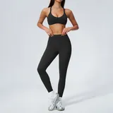 GS5560-2 · Jet Black Jet Black Women's Active Yoga Activewear Set V Neck Backless