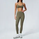 Pine Grey Green Women's Active Yoga Activewear Set V Neck Backless