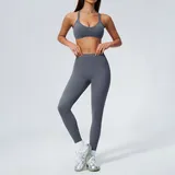 Haze Blue Women's Active Yoga Activewear Set V Neck Backless