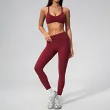 Ankola Red Women's Active Yoga Activewear Set V Neck Backless