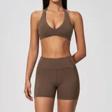 Deep Cocoa Women's Yoga Set Tummy Control Halter Neck Backless