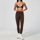 Deep Brown Yellow Clash Casual Running Women's Yoga Activewear Set Layered